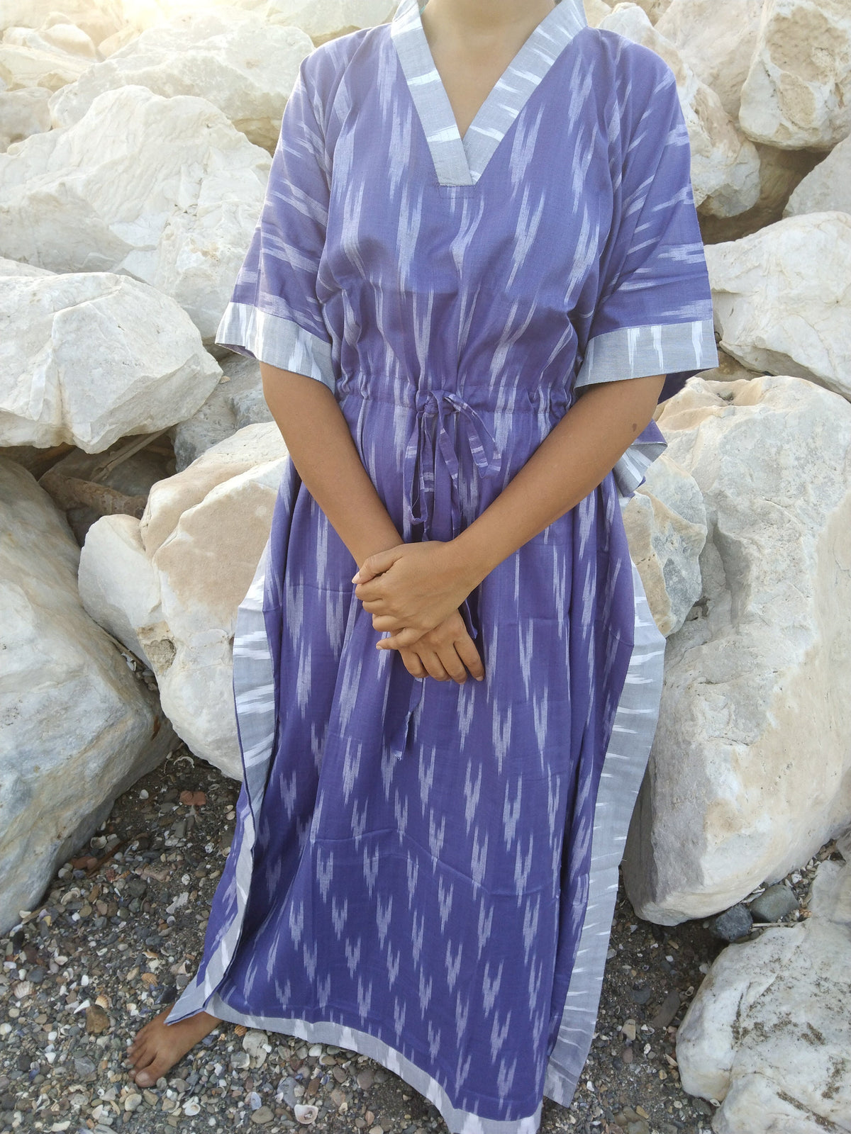 Purple cotton ikkat kaftan,resort wear,loungewear,gits for her,plus size dress,cotton dress,boho dress,