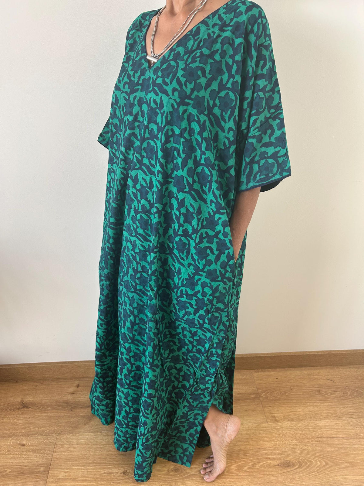 Green floral cotton kaftan,caftan, resort wear,loungewear,gifts for her,boho dress,a line dress,block print dress