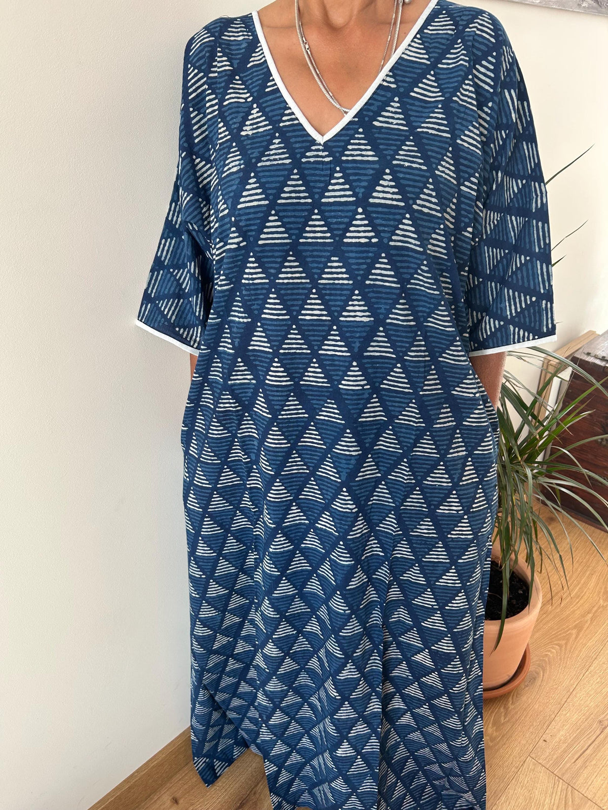 Organic indigo cotton kaftan,caftan, resort wear,loungewear,gifts for her,boho dress,a line dress,block print dress