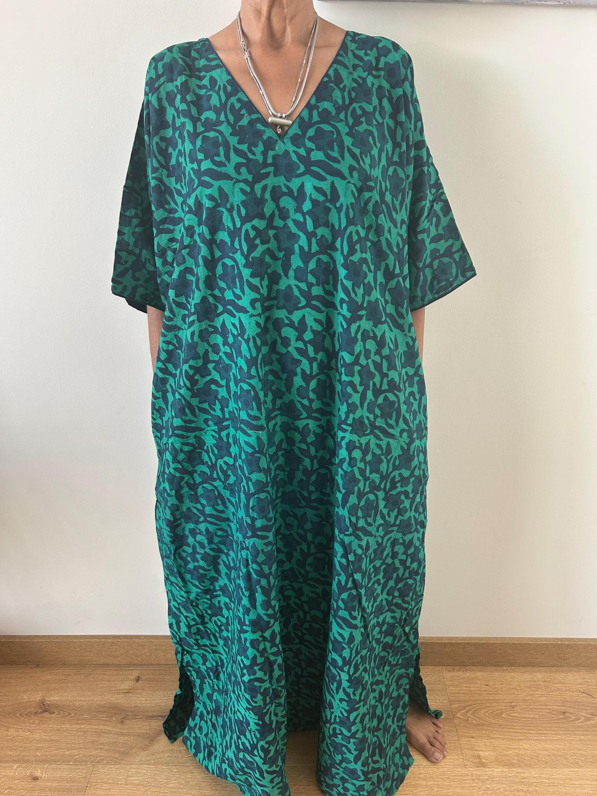 Green floral cotton kaftan,caftan, resort wear,loungewear,gifts for her,boho dress,a line dress,block print dress
