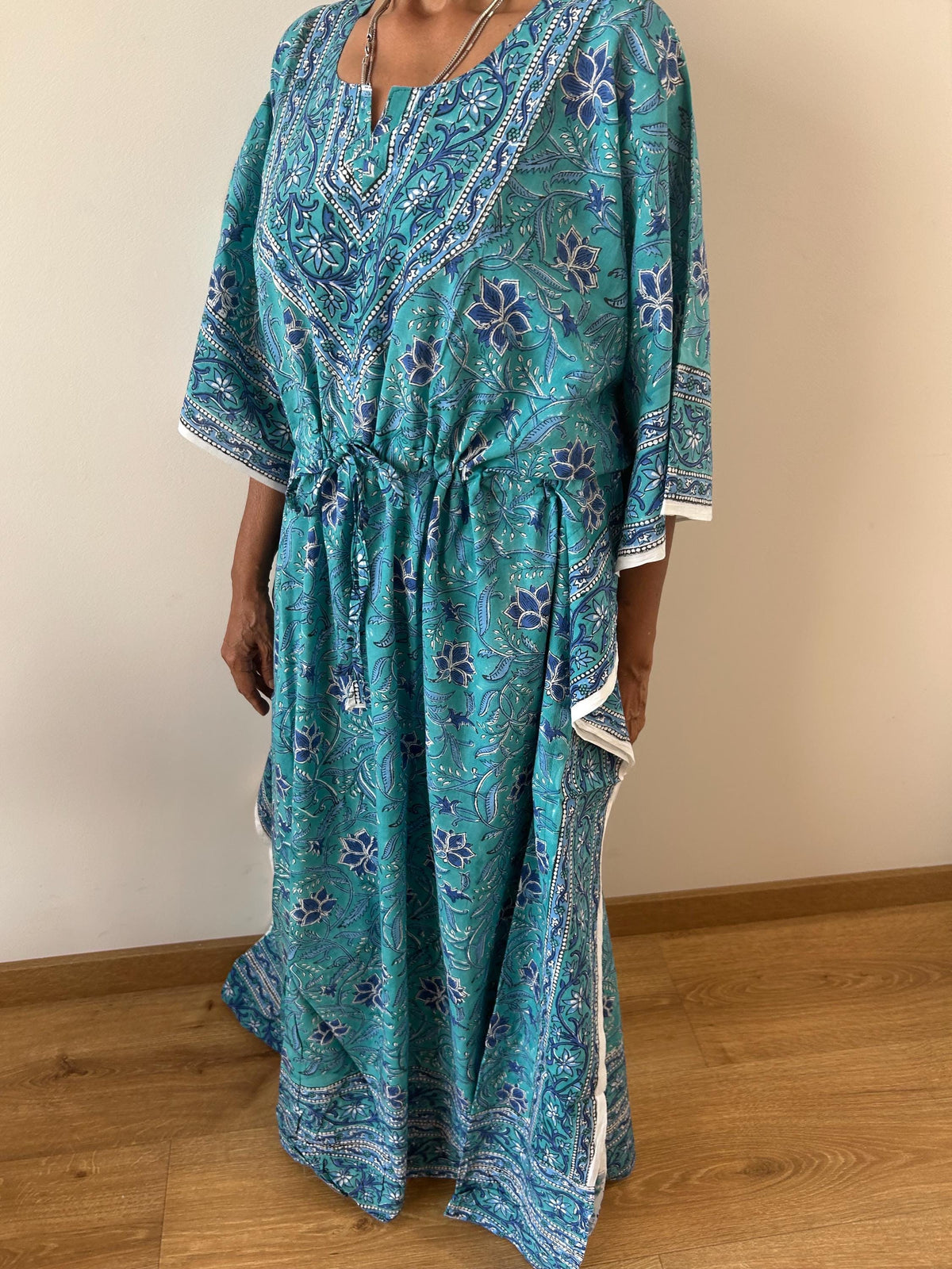 Turquoise cotton kaftan,caftan, gifts for her, resort wear, loungewear, beachwear, mother's day gift, maternity dress,plus size dress, boho