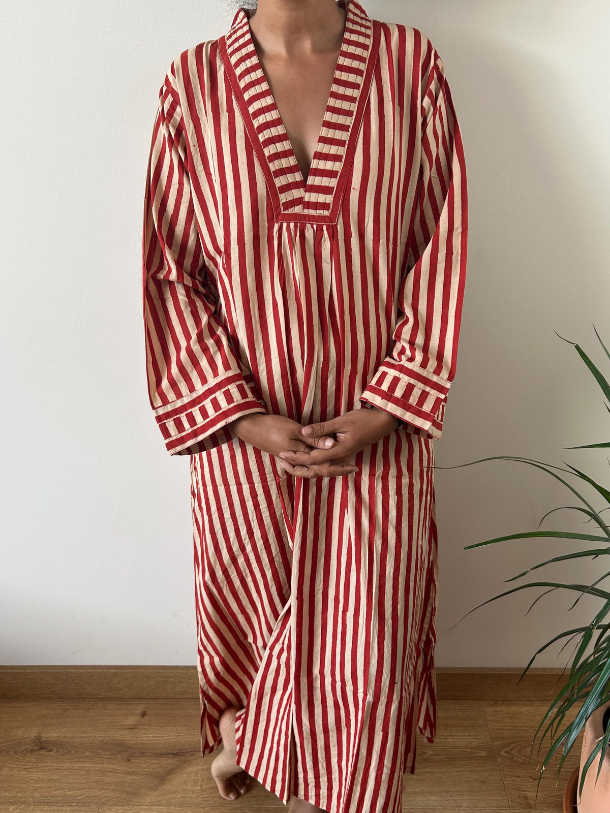 Red stripe  cotton kaftan,caftan, resort wear,loungewear,gifts for her,boho dress,a line dress,block print dress