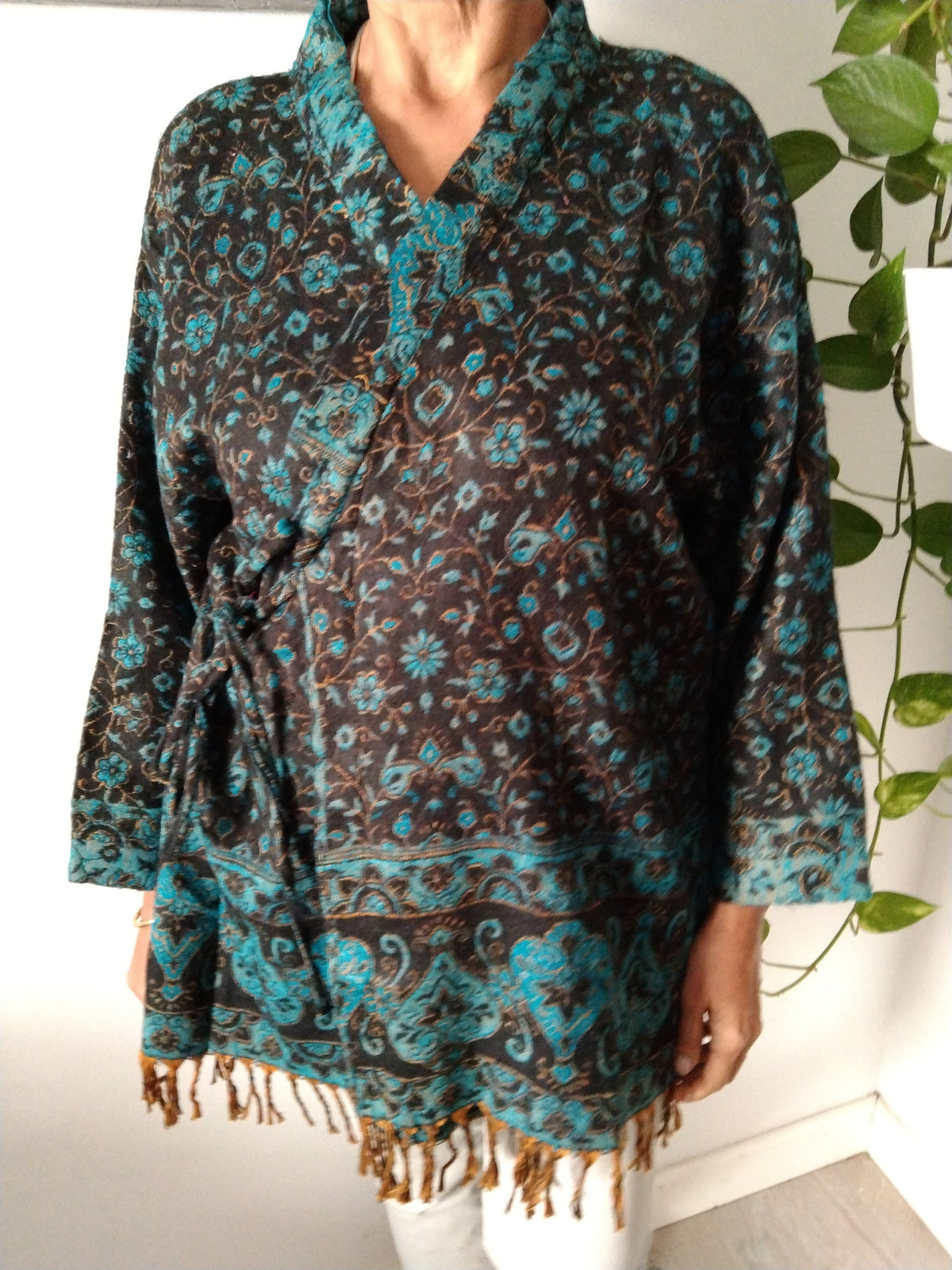 Wool wrap around robe,wool tunic,wool cover up,wool jackets,gifts for her, Christmas gift,boho jacket